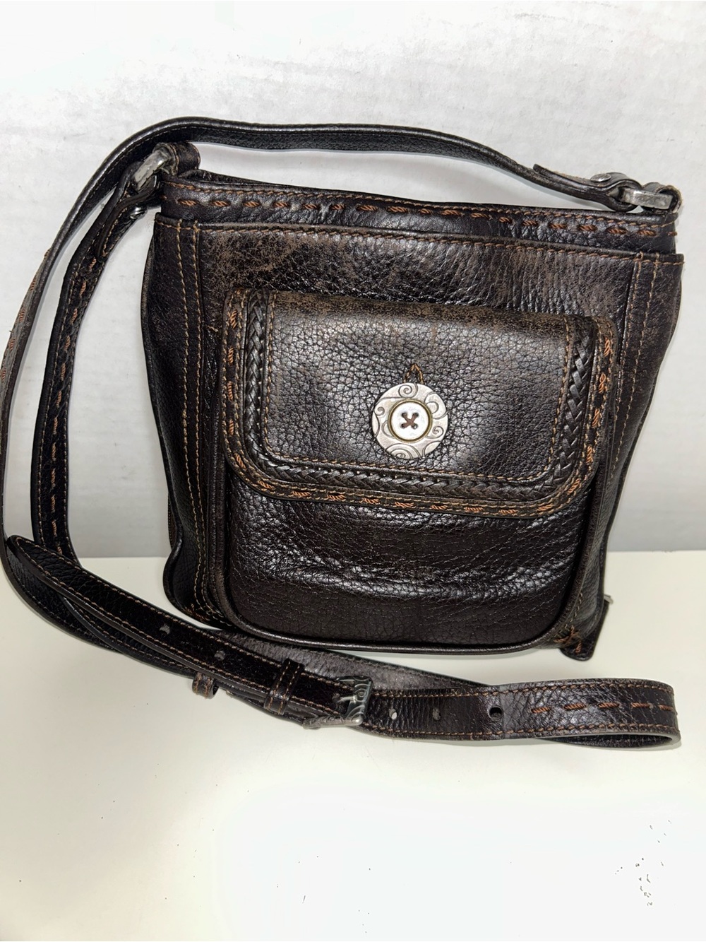 Brighton Brown Pebbled Leather Organizer Crossbody Shoulder Bag